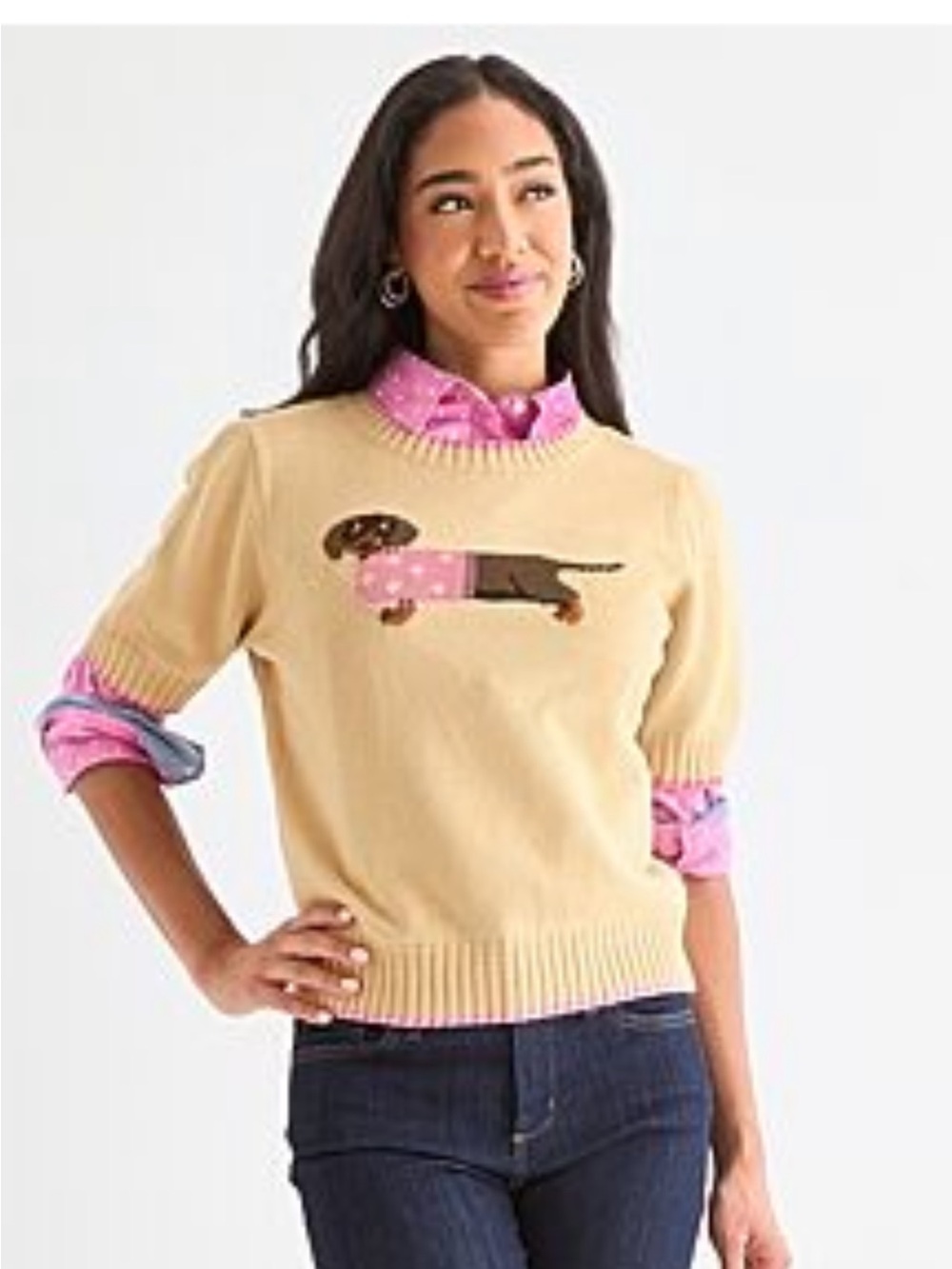 🐾 Whimsical & Ultra-Cute St. John's Bay Dachshund Short Sleeve Sweater